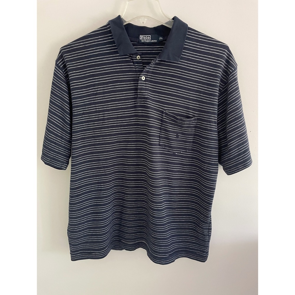 Vintage Polo Ralph Lauren Mens XXL Navy White Striped Short Sleeve Polo Shirt